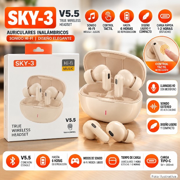 &ua AURICULAR BT BLUETOOTH ESTILO AIRPOOS SKY3 (1318A)