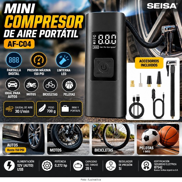 &ua INFLADOR COMPRESOR ELECTRICO AUTO BICICLETA AF-C04